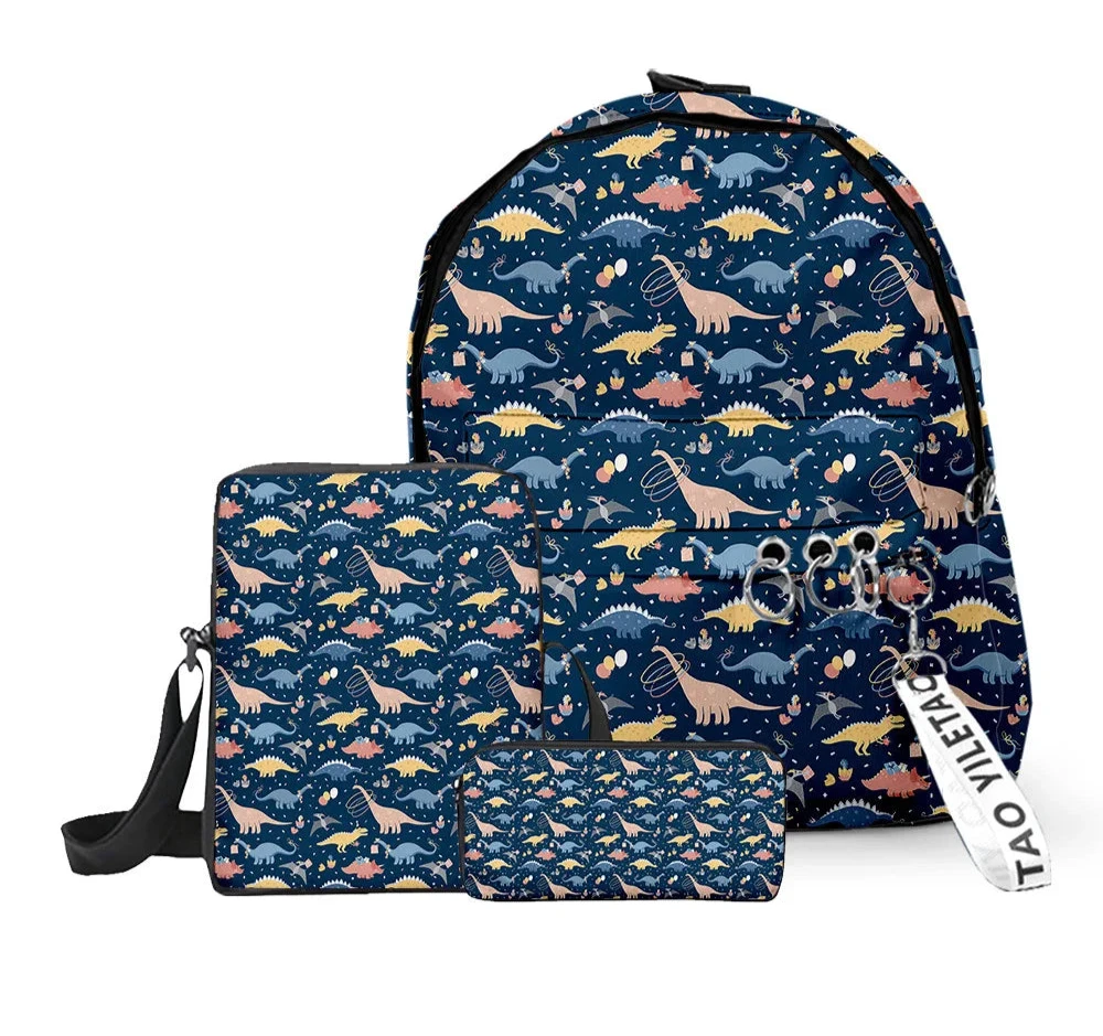 Ensemble sac à dos, trousse et sacoche dinosaures